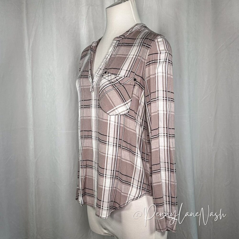 Calvin Klein Jeans Plaid V Neck Button Down Shirt Top Alloy - Picture 5 of 9